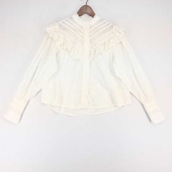 Free People Tops - Free People Blouse Womens M White Eyelet Ruffle Victorian Boho Long Sleeve
